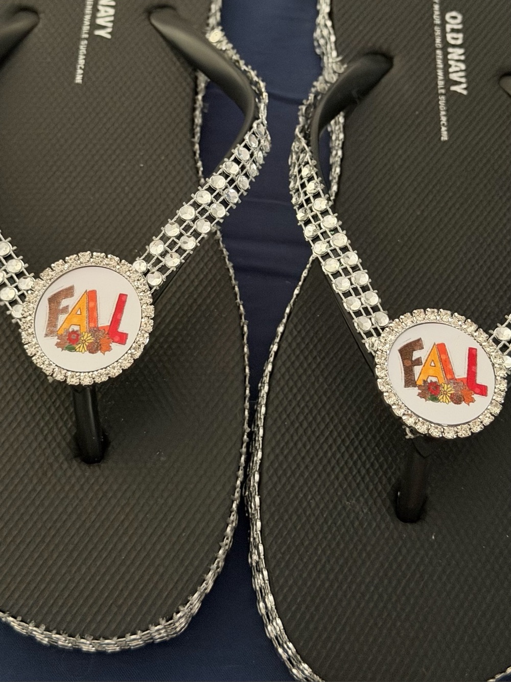Black Rhinestone Fall Medallion Flip Flop Sandals